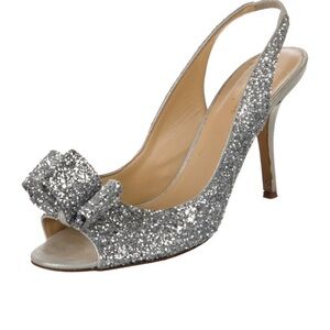 Elegant Kate Spade Silver Glitter Slingback Heels